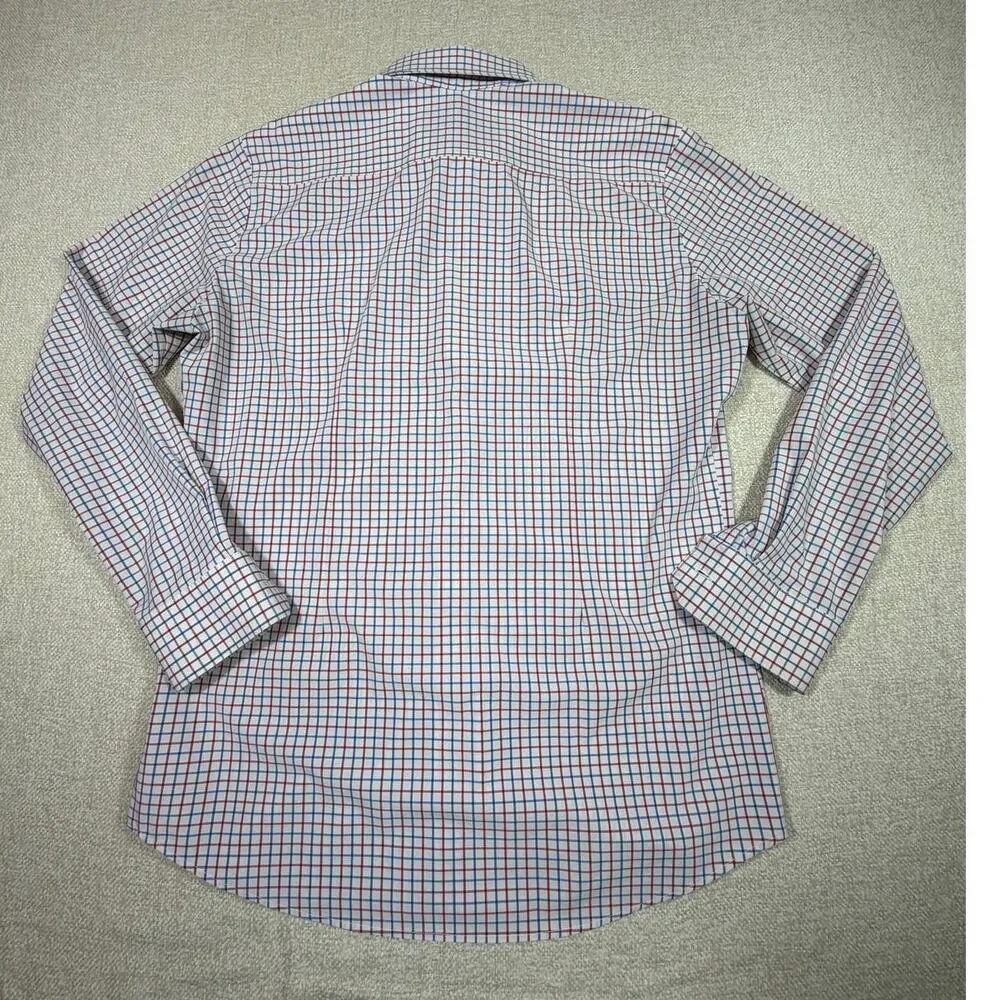 Mizzen+Main Men L Red White Blue Windowpane Long Sleeve Trim Fit Shirt Patriotic